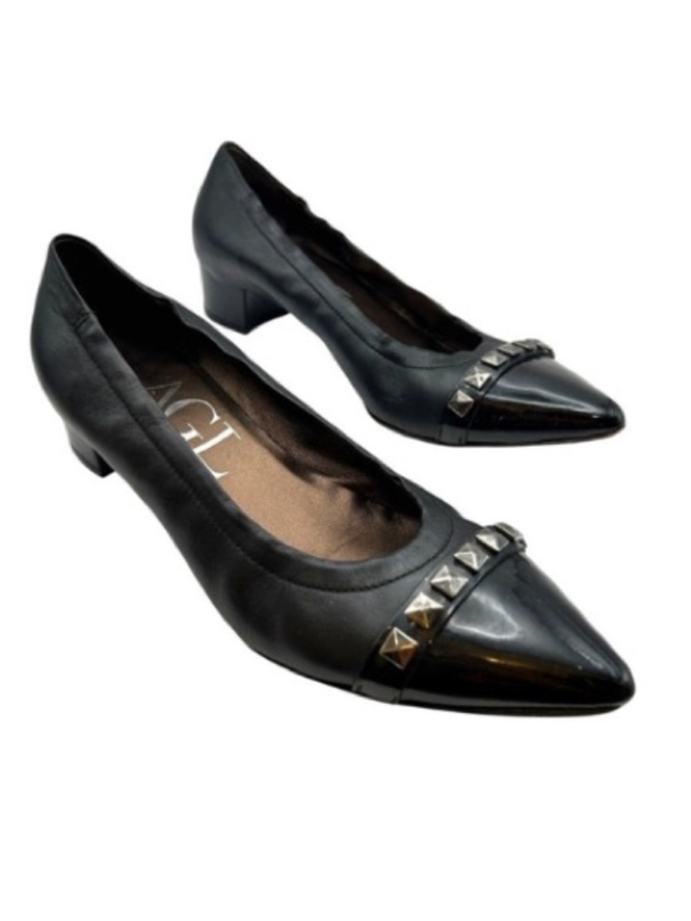 AGL Attilio Giusti Leombruni Black Pyramid Stud Pumps | 39